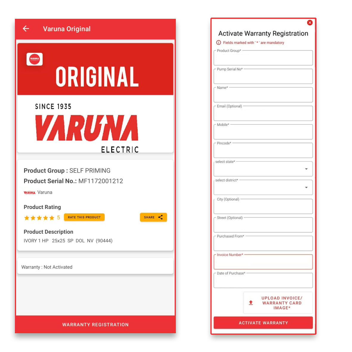 Warranty Registration Varuna Pumps